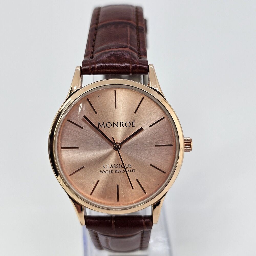 36MM Women's Watch Gold Dial New Brown Leather Bands New‎ Battery